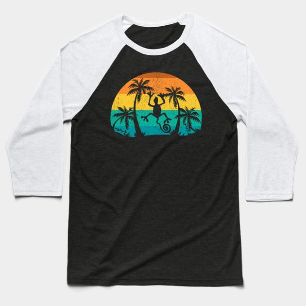 Lizard Palm Trees Beach Art, Vintage Lizard Retro Design Baseball T-Shirt by hugandmug